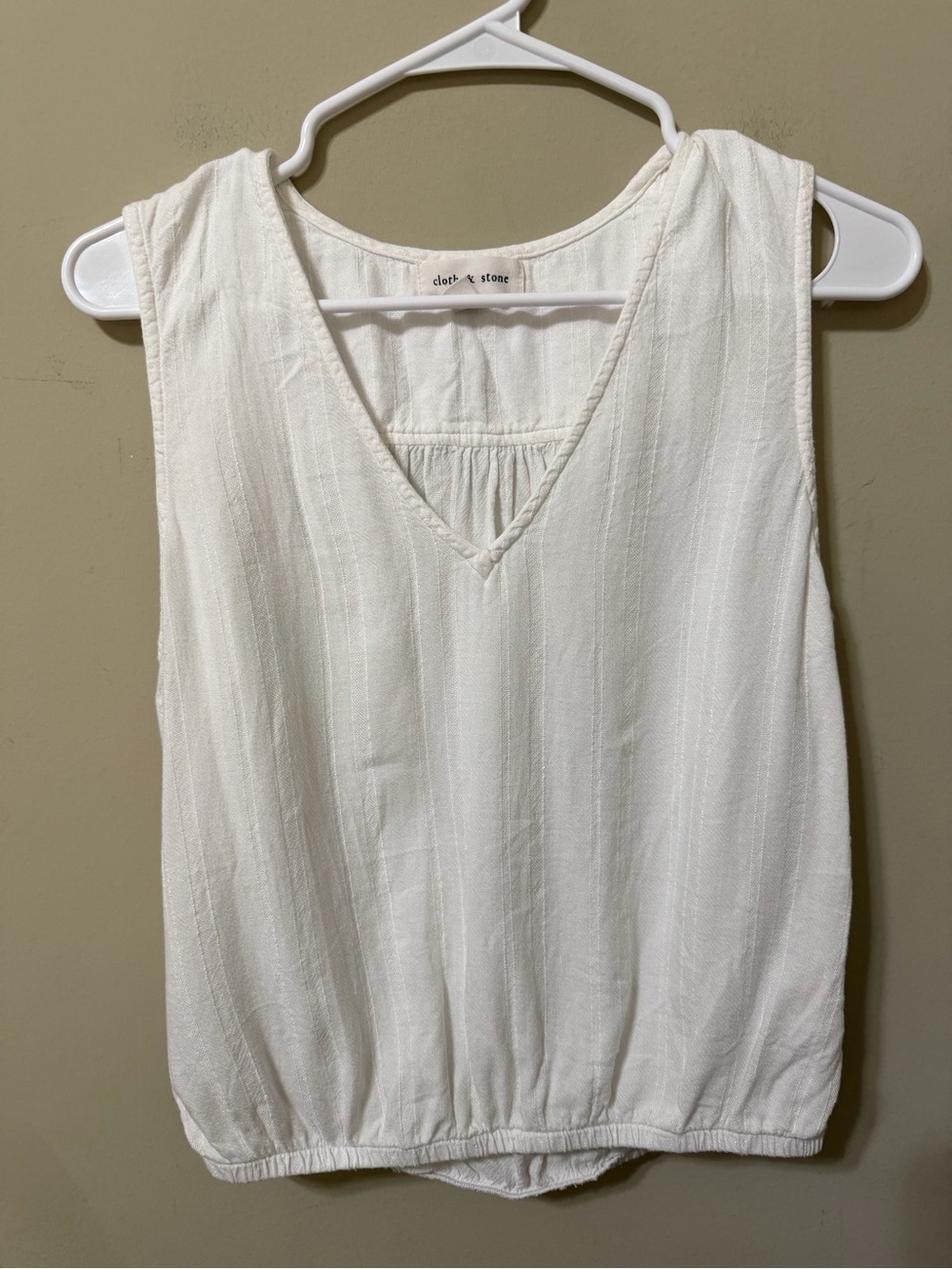 cloth & stone White V-Neck Sleeveless bubble Blouse XS linen blend euc cinch
